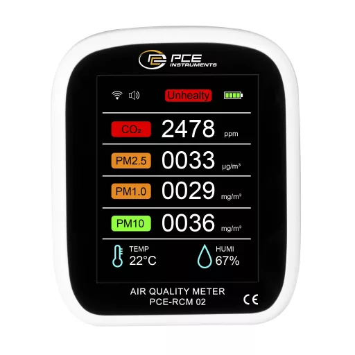 PCE Instruments Finom por mérőkészülék Légnedvesség, Hőmérséklet, Finom por, Légszennyezettség Hőmérsékletmérő funkcióval, USB csatlakozóval