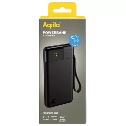 Aqiila Powerbird B10B Powerbank 10000 mAh LiPo USB-A, USB-C® Fekete