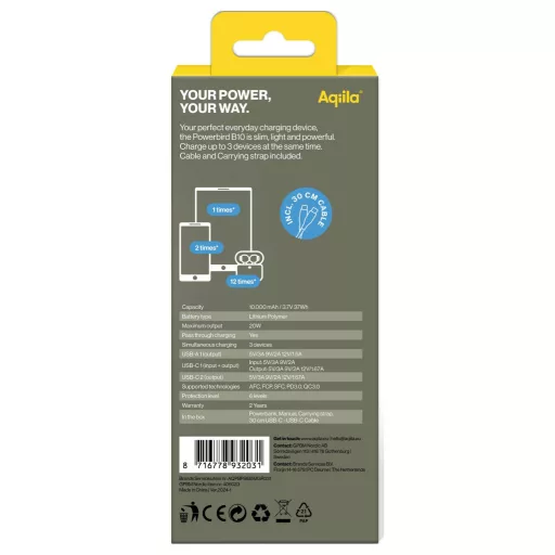 Aqiila Powerbird B10M Powerbank 10000 mAh LiPo USB-A, USB-C® Mohazöld