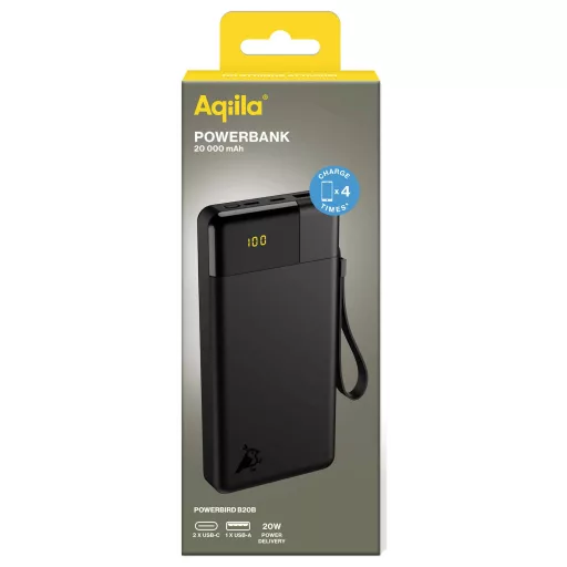 Aqiila Powerbird B20B Powerbank 20000 mAh LiPo USB-A, USB-C® Fekete