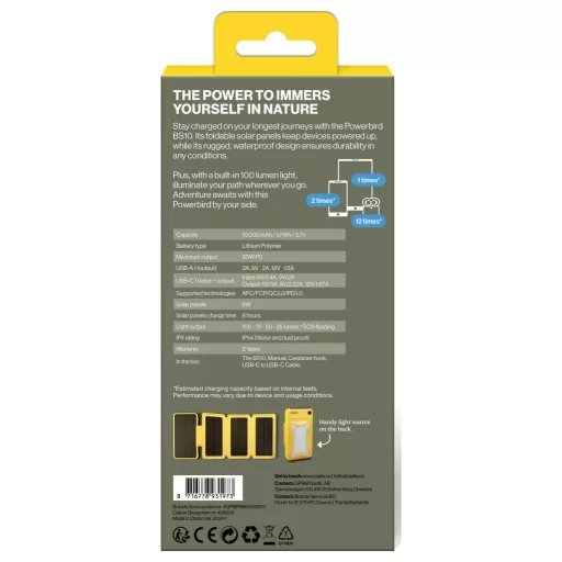 Aqiila Powerbird BS10 AQPBPBIBS1SG973 Napelemes powerbank 6 W 10000 mAh