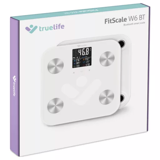 truelife FitScale W6 BT Személymérleg digitális Mérési tartomány (max.)=180 kg Fehér, Szürke Bluetooth-szal