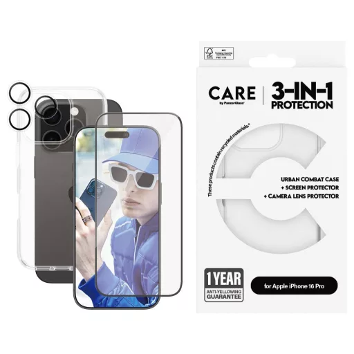 PanzerGlass CARE by ® Panzerglas 3-in-1 Protection Hátlap Apple iPhone 16 Pro Átlátszó Ütésálló B1354+2862+1286