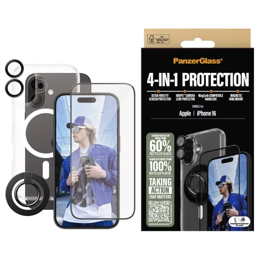 PanzerGlass 4-in-1 Protection Kijelzővédő üveg Apple iPhone 16 1 db Ujjlenyomatmentes, Karcálló B1291+2861+1283+S