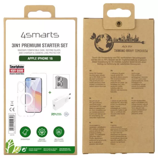4Smarts 3in1 Premium Starter Set Hátlap Apple iPhone 16 Átlátszó Induktív töltés 541176
