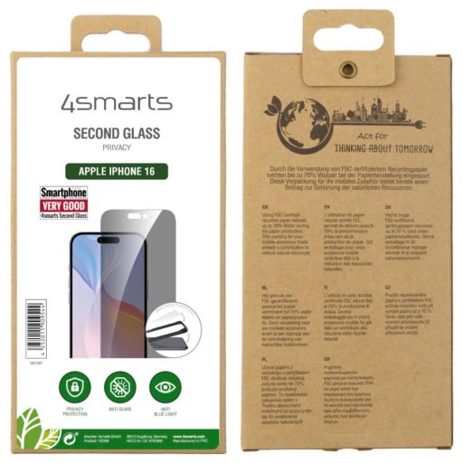 4Smarts Second Glass Privacy Kijelzővédő üveg Apple iPhone 16 1 db Ujjlenyomatmentes, Karcálló 541197