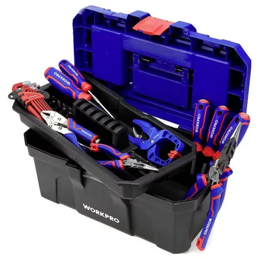 WorkPro WP283001 410 x 230 x 205 mm Szerszámos láda tartalom nélkül Kék, Fekete