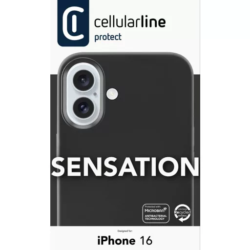 Cellularline Sensation Case Hátlap Apple iPhone 16 Fekete Ütésálló SENSATIONIPH16K