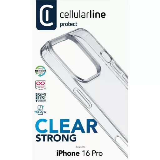 Cellularline Clear Strong Case Hátlap Apple iPhone 16 Pro Átlátszó Induktív töltés CLEARDUOIPH16PROT