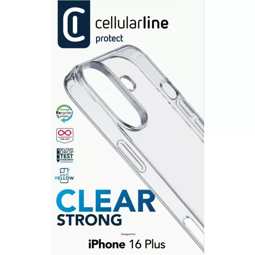 Cellularline Clear Strong Case Hátlap Apple iPhone 16 Plus Átlátszó Induktív töltés CLEARDUOIPH16MAXT