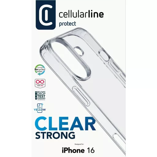 Cellularline Clear Strong Case Hátlap Apple iPhone 16 Átlátszó Induktív töltés CLEARDUOIPH16T