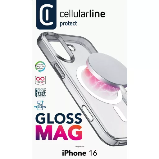 Cellularline Gloss MagSafe Case Hátlap Apple iPhone 16 Átlátszó Induktív töltés GLOSSMAGIPH16T