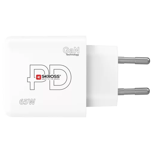 Skross Power Charger 65W PD GaN EU USB-s töltőkészülék 65 W 1x USB-A, 2x USB-C® Power Delivery Fehér Beltér