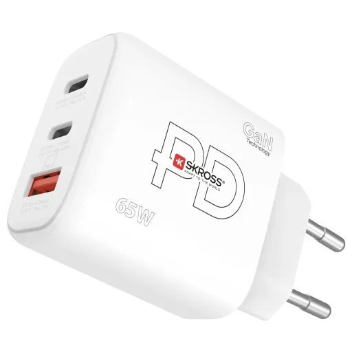 Skross Power Charger 65W PD GaN EU USB-s töltőkészülék 65 W 1x USB-A, 2x USB-C® Power Delivery Fehér Beltér