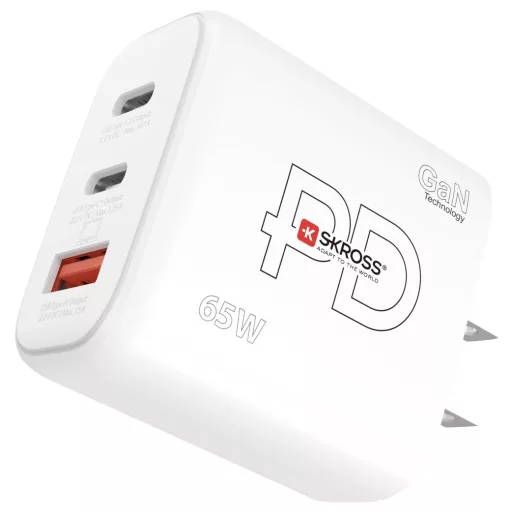 Skross Power Charger 65W PD GaN US USB-s töltőkészülék 65 W 1x USB-A, 2x USB-C® Power Delivery Fehér Beltér