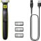 Philips OneBlade Szakállvágóó, Hajvágó, Tesztszőrzet nyíró, Precíziós trimmer, Borotva Lemosható, USB-s töltés funkció lime green, Szürke
