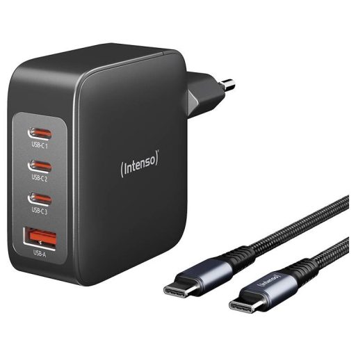 Intenso W140A3C + C520C black USB-s töltőkészülék 140 W 3x USB-C®, 1x USB-A QC 4+, USB PD 3.1, PPS Fekete Beltér GaN, USB Power Delivery (USB-PD)