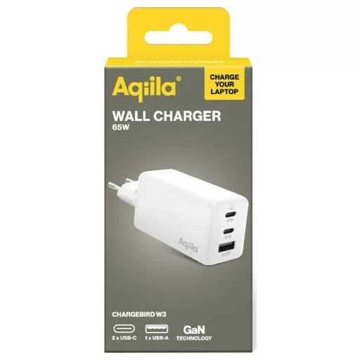Aqiila W3 USB-s töltőkészülék 65 W 1x USB-A, 2x USB-C® Power Delivery, Quick Charge 3.0, QC 4+ Fehér Beltér