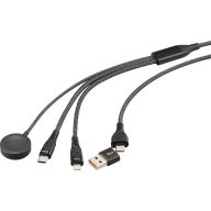   Renkforce USB töltőkábel USB 2.0 USB-A dugó, USB-C® dugó, Apple Lightning dugó, USB-C® dugó, mágneses csatlakozó 1.20 m Fekete Anyag köpeny RF-6691602