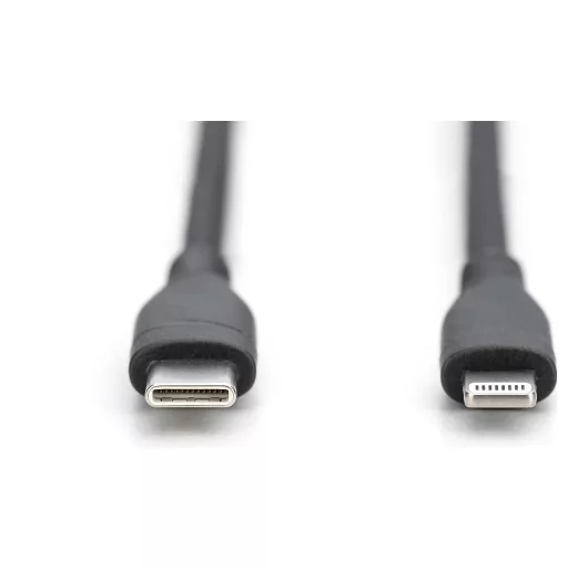 Digitus USB kábel USB 2.0 Apple Lightning dugó, USB-C® dugó 1.00 m Fekete Hajlékony, Nagy rugalmasságú, USB-vel, Szilikon, kiváló öregedési tulajdonságok,