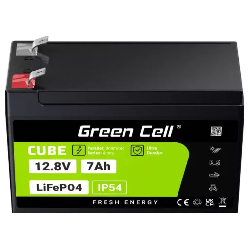 Green Cell CUBE LiFePO4 Speciális akku LiFePo tömb Laposérintkezős dugó Lítiumion 12.8 V 7 Ah 1 db