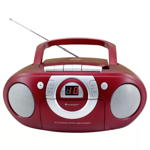 soundmaster SCD5100RO CD-s rádió URH CD, AUX, Kazetta, URH Sötétpiros