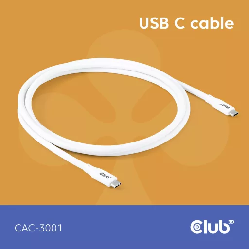 club3D USB C kábel USB-C® dugó 2.00 m Fehér CAC-3001