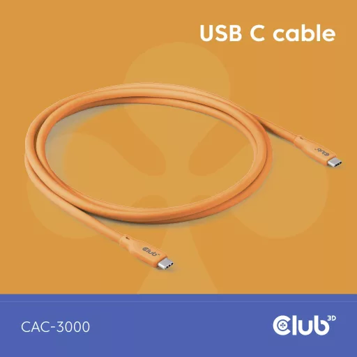 club3D USB C kábel USB-C® dugó 2.00 m Narancs CAC-3000