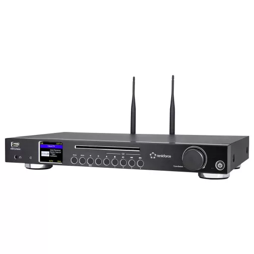 Renkforce RF-DAB-IR1702 CD-s internetrádió DAB+, FM, Internet CD, Bluetooth®, DLNA, WLAN, Internetrádió Táviránytóval Fekete