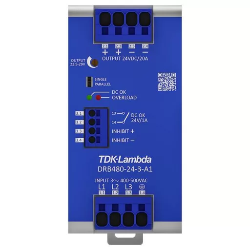 TDK DRB480-24-3-A1 Kalapsínes tápegység 24 V/DC 20 A 480 W Kimenetek száma:1 x Tartalom, tartalmi egységek rendelésenként 1 db