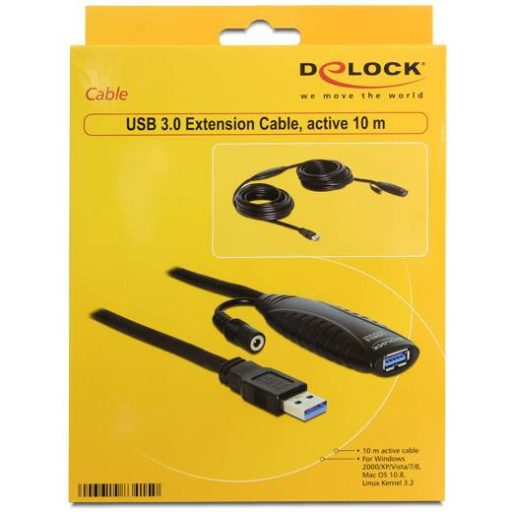 Delock USB kábel USB 3.0 USB-A dugó, USB-A alj 10.00 m Fekete 83415