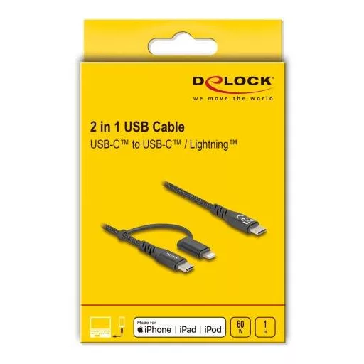 Delock USB C kábel USB 2.0 USB-C® dugó, USB-C® dugó, Apple Lightning dugó 1.00 m Fekete 81170