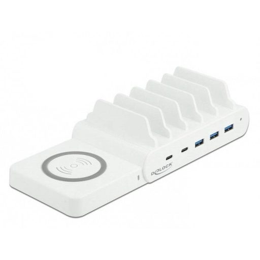Delock 41450 USB-s töltőkészülék USB-C®, USB-A Power Delivery, Qi Wireless Charging Fehér Aljzat dugó, Beltér Túláramvédelem, Vezeték nélküli töltő, Gyorstöltő