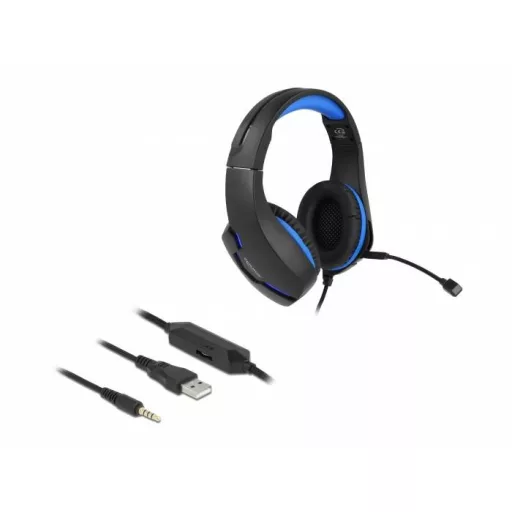 Delock 27182 On Ear headset Vezetékes Fekete, Kék mikrofon zajelnyomás Headset Gamer