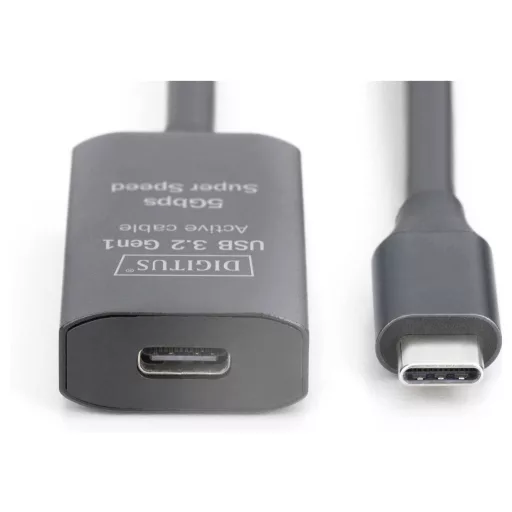 Digitus USB C kábel USB 3.2 Gen1, USB 3.2 Gen1, USB 3.0 USB-C®, USB-C® alj, USB-C® dugó 5.00 m Fekete aktív, jelerősítéssel, Kétoldalt használható dugó, Kettős