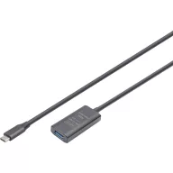   Digitus USB kábel USB 3.2 Gen1, USB 3.2 Gen1, USB 3.0 USB-C®, USB-C® dugó, USB-A alj 5.00 m Fekete aktív, jelerősítéssel, Kétoldalt használható dugó, Kettős