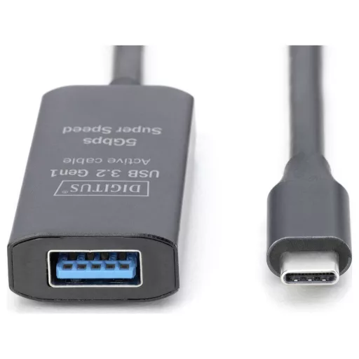 Digitus USB kábel USB 3.2 Gen1, USB 3.2 Gen1, USB 3.0 USB-C®, USB-C® dugó, USB-A alj 5.00 m Fekete aktív, jelerősítéssel, Kétoldalt használható dugó, Kettős