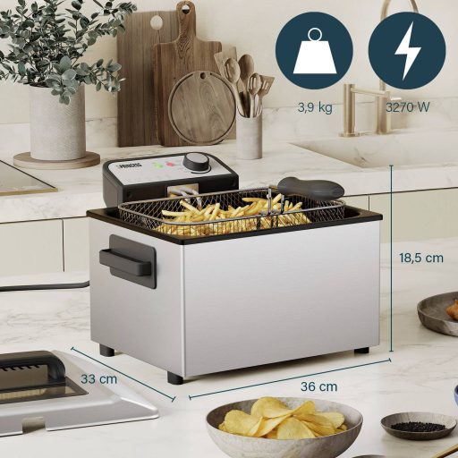 Princess neu Fritőz 5 l 3270 W Tapadásmentes bevonat, Túlhevülés elleni védelem Ezüst, Fekete