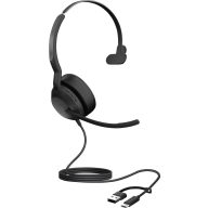   Jabra Evolve2 50 Telefon On Ear headset Vezetékes Mono Fekete mikrofon zajelnyomás, Noise Cancelling Headset, Mono, Mikrofon némítás, Hangerő szabályozás