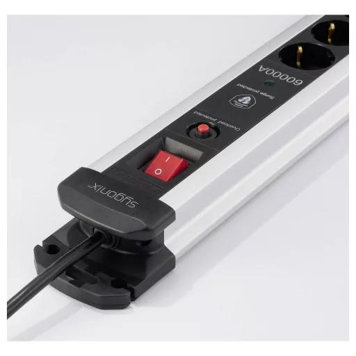 Sygonix SY-6805674 Túlfeszültség ellen védő elosztó 6 részes Fekete, ezüst Védőérintkezős 1 db