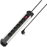   Sygonix SY-6807130 Elosztó kapcsolóval 6 részes Fekete, Ezüst Védőérintkezős 1 db