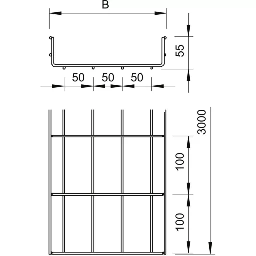OBO Bettermann 6000451 Hálós ereszcsatorna (H x Sz x Ma) 3 m x 400.00 mm x 55.00 mm 3 m