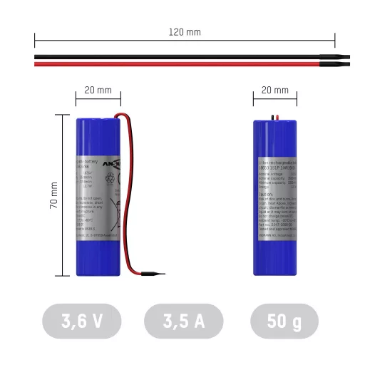 Ansmann 1S1P Akkupack 1x 18650 Kabel Li-Ion 3.63V 3500mAh Akkucsomag Lítiumion 3.63 V 3500 mAh