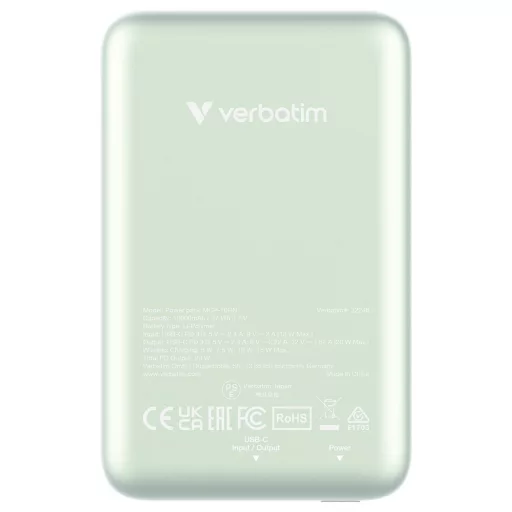 Verbatim Charge n Go Magnetic Wireless Powerbank 10000 mAh Fast Charge, Quick Charge 3.0, Power Delivery 3.0, Adaptive Fast Charge LiPo USB-C® Zöld