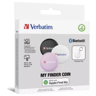   Verbatim My Finder Coin 3-Pack Bluetooth adatgyűjtő Fekete, Fehér, Rózsaszín