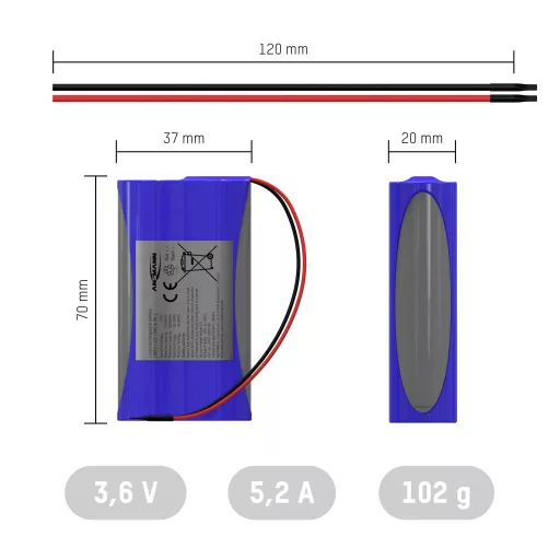 Ansmann 1S2P Akkupack 2x 18650 Kabel Li-Ion 3.6V 5200mAh Akkucsomag Cellaszám: 2 Lítiumion 3.6 V 5200 mAh