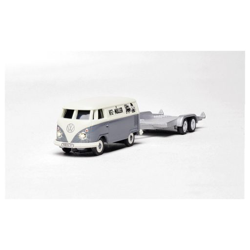 Carson Modellsport 500504166 VW T1 Bus Kastenwagen mit Autoanhänger 1:87 RC modellautó Elektro Busz Akkuval, töltőkészülékkel és adóakkukkal