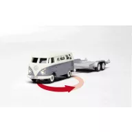   Carson Modellsport 500504166 VW T1 Bus Kastenwagen mit Autoanhänger 1:87 RC modellautó Elektro Busz Akkuval, töltőkészülékkel és adóakkukkal