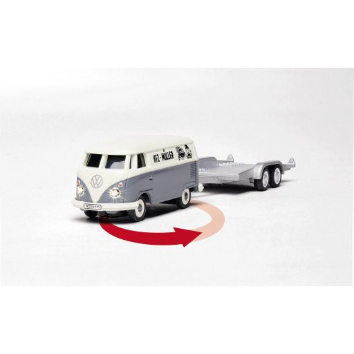 Carson Modellsport 500504166 VW T1 Bus Kastenwagen mit Autoanhänger 1:87 RC modellautó Elektro Busz Akkuval, töltőkészülékkel és adóakkukkal