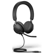   Jabra Evolve2 40 SE USB C/A MS Stereo On Ear headset Vezetékes Stereo Fekete Noise Cancelling, mikrofon zajelnyomás Számítógép